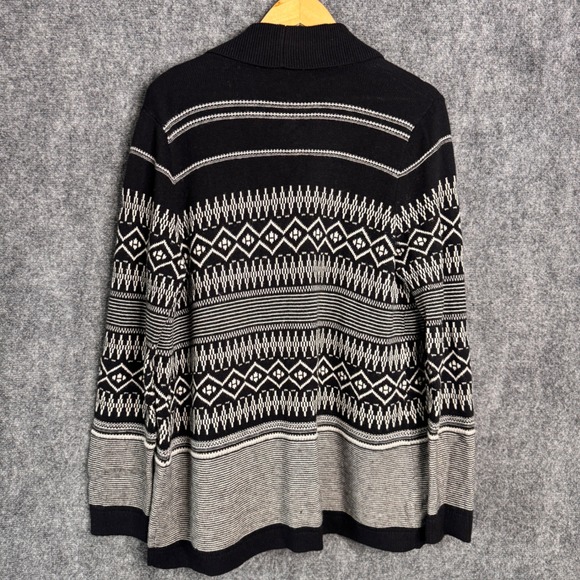 Talbots Cardigan Women L Lambswool Black Fair Isle Shawl Collar Casual Office - Picture 6 of 9